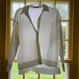 Eileen Fisher white linen blend button down